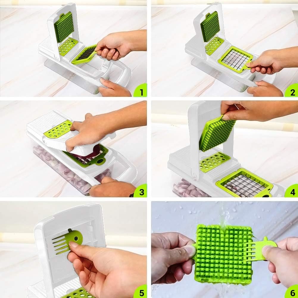 ADOV Gemüseschneider, Mandoline mit 7 Edelstahlklingen und Auffangbehälter Limette, Limette