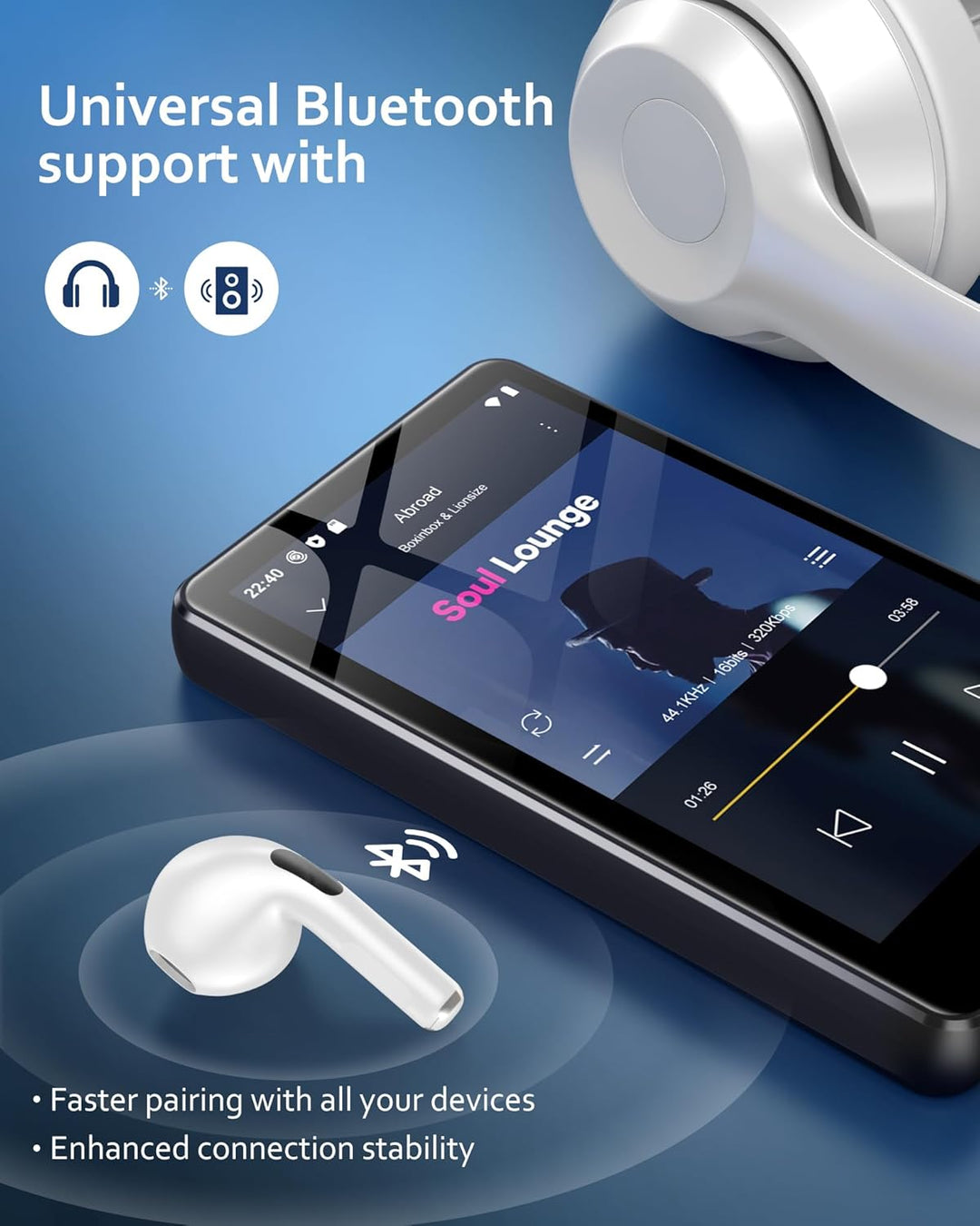 MP3 Player Spotify mit Bluetooth &amp; WiFi, MP4 Player mit 4-Zoll-Touchscreen Schwarz 80GB, Schwarz 80G
