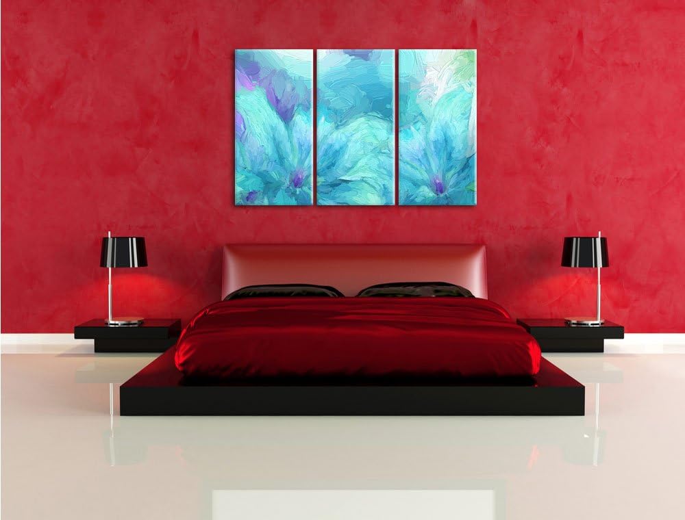 Pixxprint türkise Lilien Kunst als Leinwandbild/Grösse: 3 Teilig (120x80) / Wandbild/Kunstdruck/fert