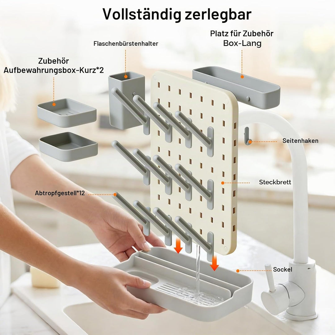 auvstar Trockenständer Babyflaschen mit Flaschenbürsten Set,Abtropfgestell Flaschen Baby,Platzsparen