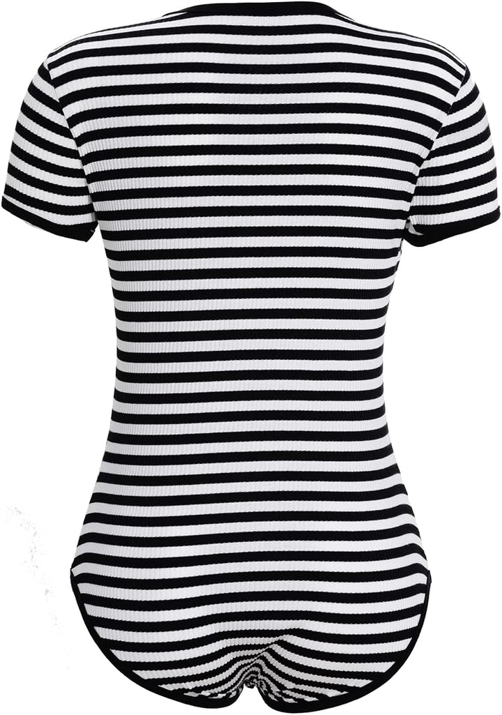 CutiePlusU Baumwolle Knopf im Schritt Bodysuit Onesie Pyjamas Strampler Classics Stripe XS Schwarz,