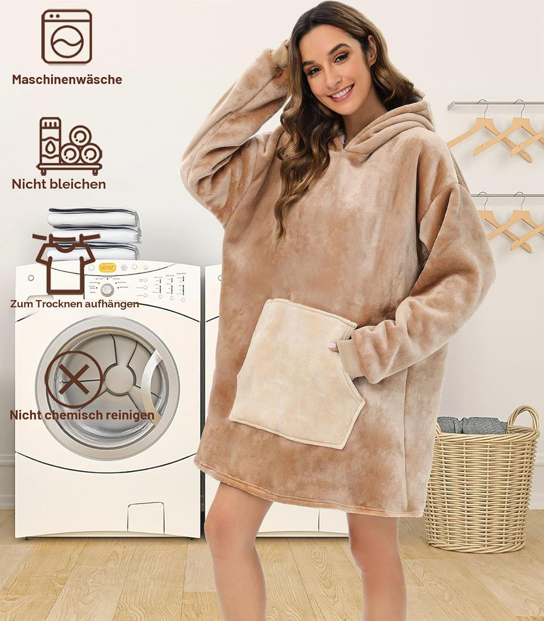 LATH.PIN Panda Übergrosse Decken-Hoodie Flanell mit Kapuze Pulloverdecke Sweatshirt Unisex Kapuzenpu