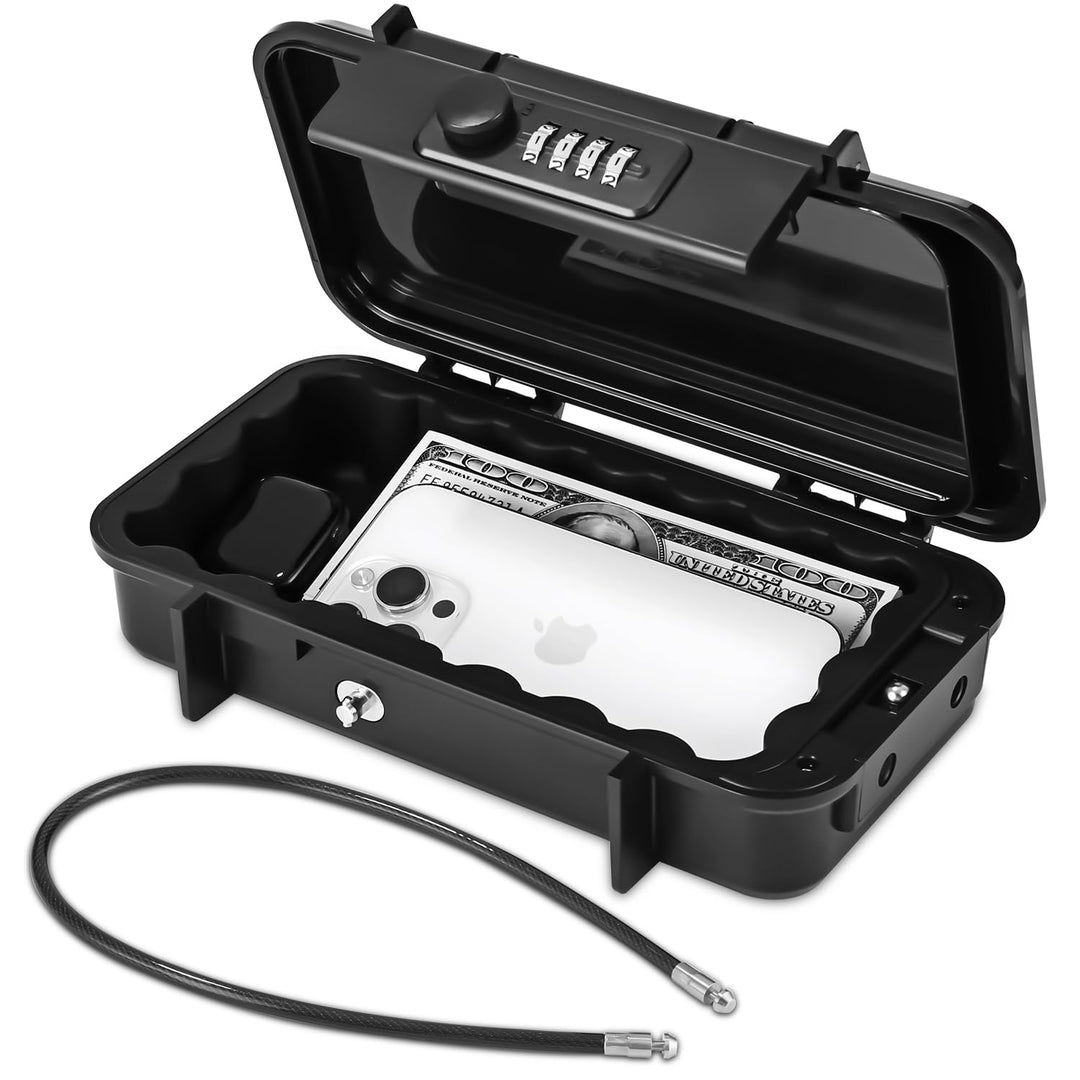 Tragbarer Tresor,[Wasserdicht] 4 Stellig Zahlencode Sicherheitsbox Outdoor Sicherheitssafe mit 6MM D