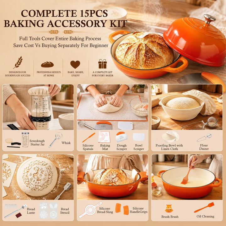 Gusseisen Topf Brot Backen, Schmortopf Gusseisen Topf mit Deckel MBG-Orange, MBG-Orange