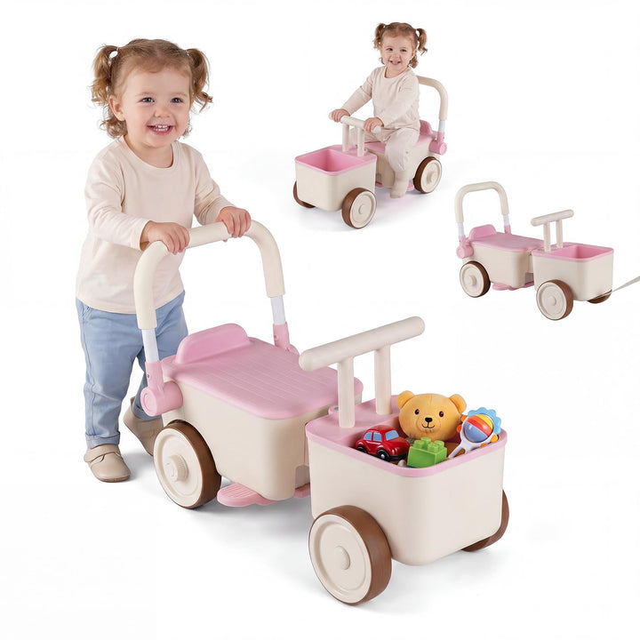COSTWAY 3 in 1 Lauflernwagen, Schiebe-Zieh-Kinderwagen mit Rollen (Rosa), Rosa