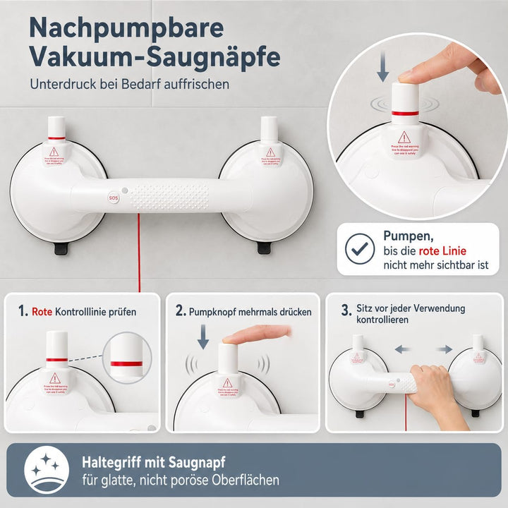 Magicbox Haltegriff Dusche ohne Bohren mit akustischem Alarm, 36,5 cm Haltegriff mit Saugnapf und na