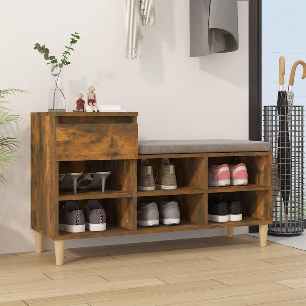 Schuhregal Räuchereiche 102x36x60 cm Holzwerkstoff mit 6 Fächern und Schublade, platzsparend, Stabil