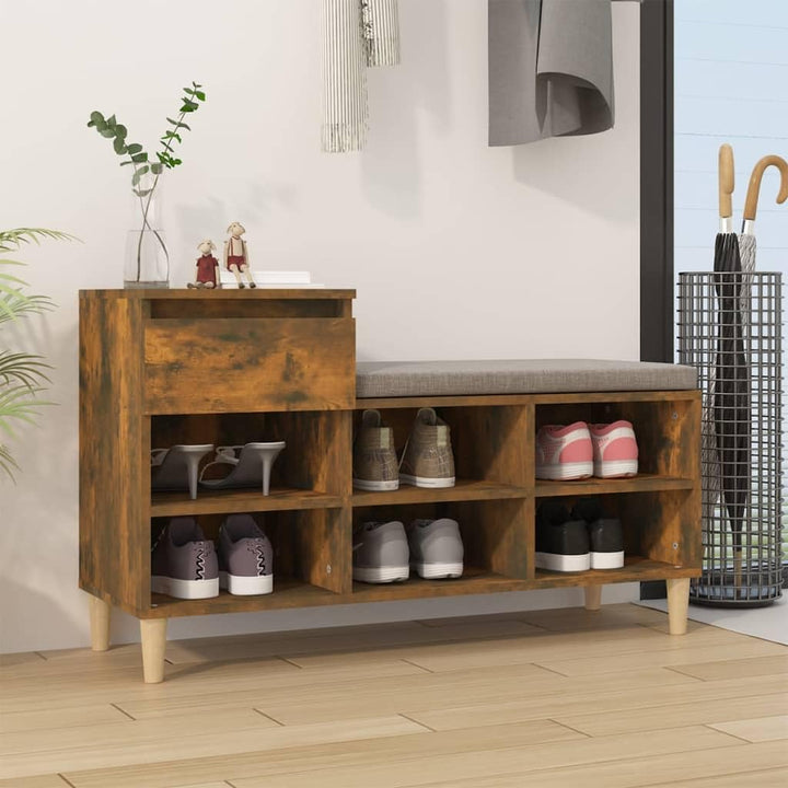 Schuhregal Räuchereiche 102x36x60 cm Holzwerkstoff mit 6 Fächern und Schublade, platzsparend, Stabil