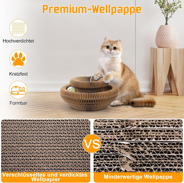 Kratzbrett Katze, 2-in-1 Cat Kratzbrett mit Glöckchen, Magische Orgel Cat Scratching Board, Zusammen