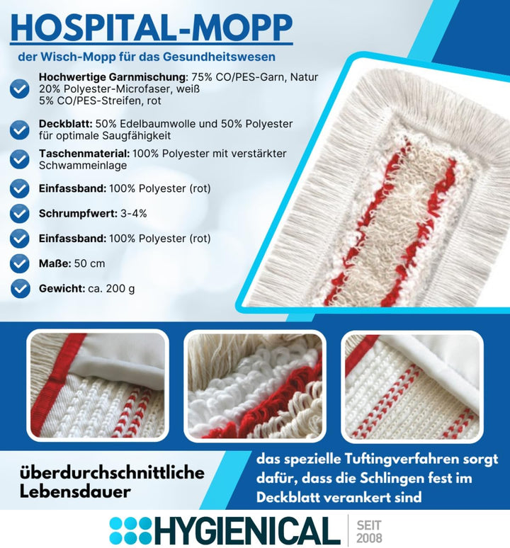Wischmopp Set für Krankenhäuser und Hospitals, Profi-Moppbezüge, Moppbezüge für Mopphalter, Schlinge