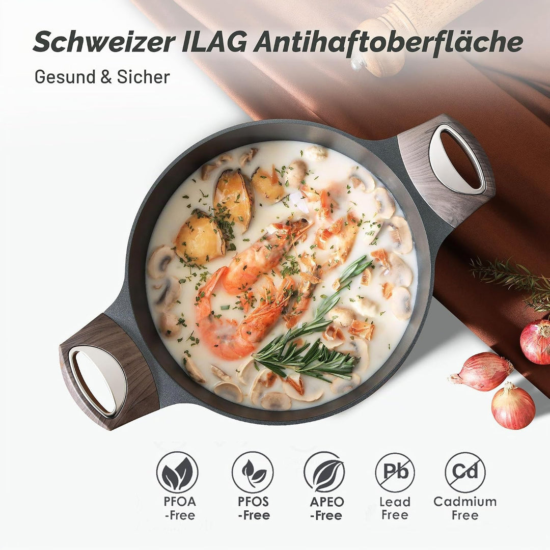 SENSARTE Antihaftbeschichteter Suppentopf mit Deckel, 4,2L Suppentopf Auflauftopf, Gesunder Pastatop