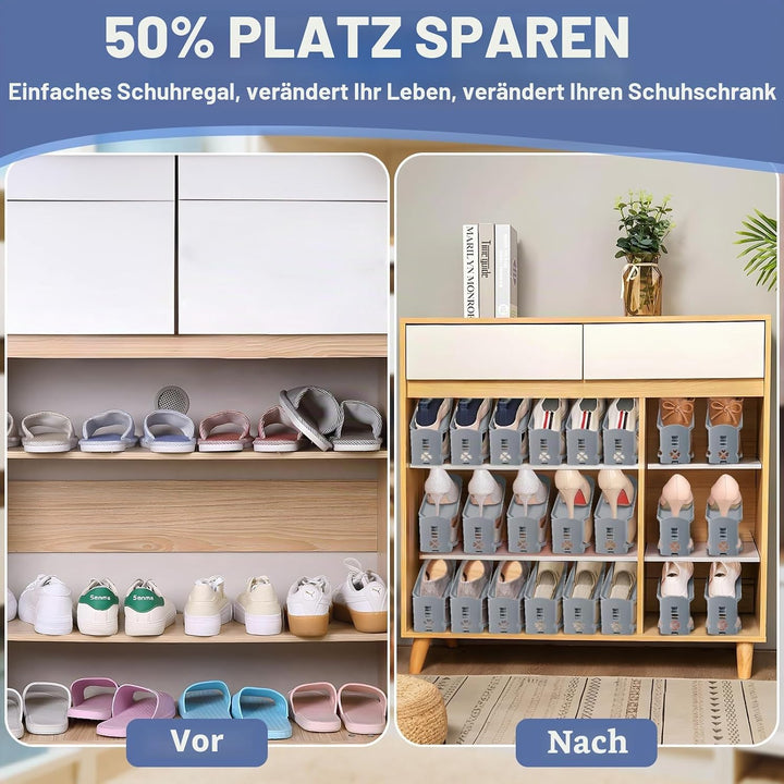 10 Stück Einstellbare Schuhregale, Schuhhalter Set,3 Höhenverstellbar Abnehmbar, Platzsparend, rutsc