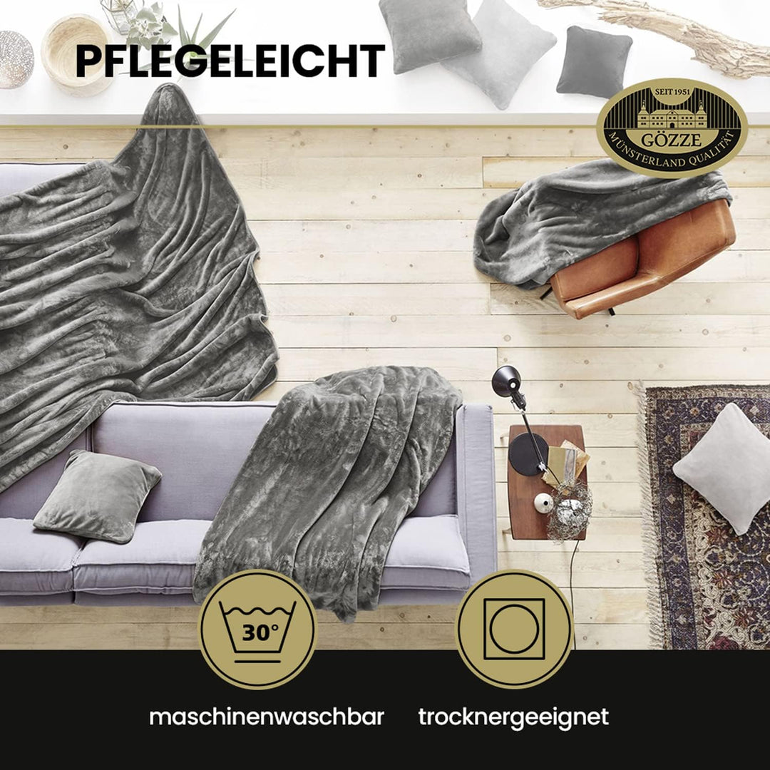 Gözze - Premium Cashmere-Feeling Wohn- und Kuscheldecke, 500 g/m², 220 x 240 cm - Petrol Petrol 220