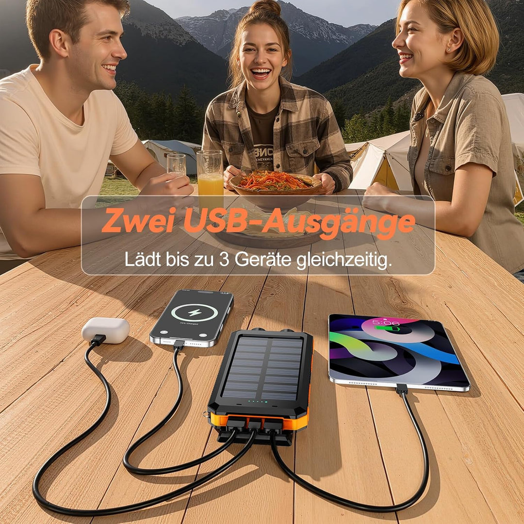 Vikeri Solar Powerbank 26800mAh, Tragbares Solarladegerät Gelb, Gelb
