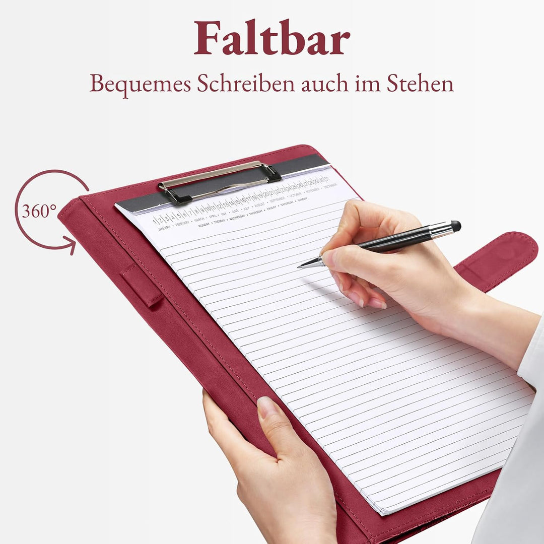 Mymazn Klemmbrett A4 mit Deckel, Mappe A4 Schreibmappe Klemmbrettmappe, PU-Leder Konferenzmappe mit