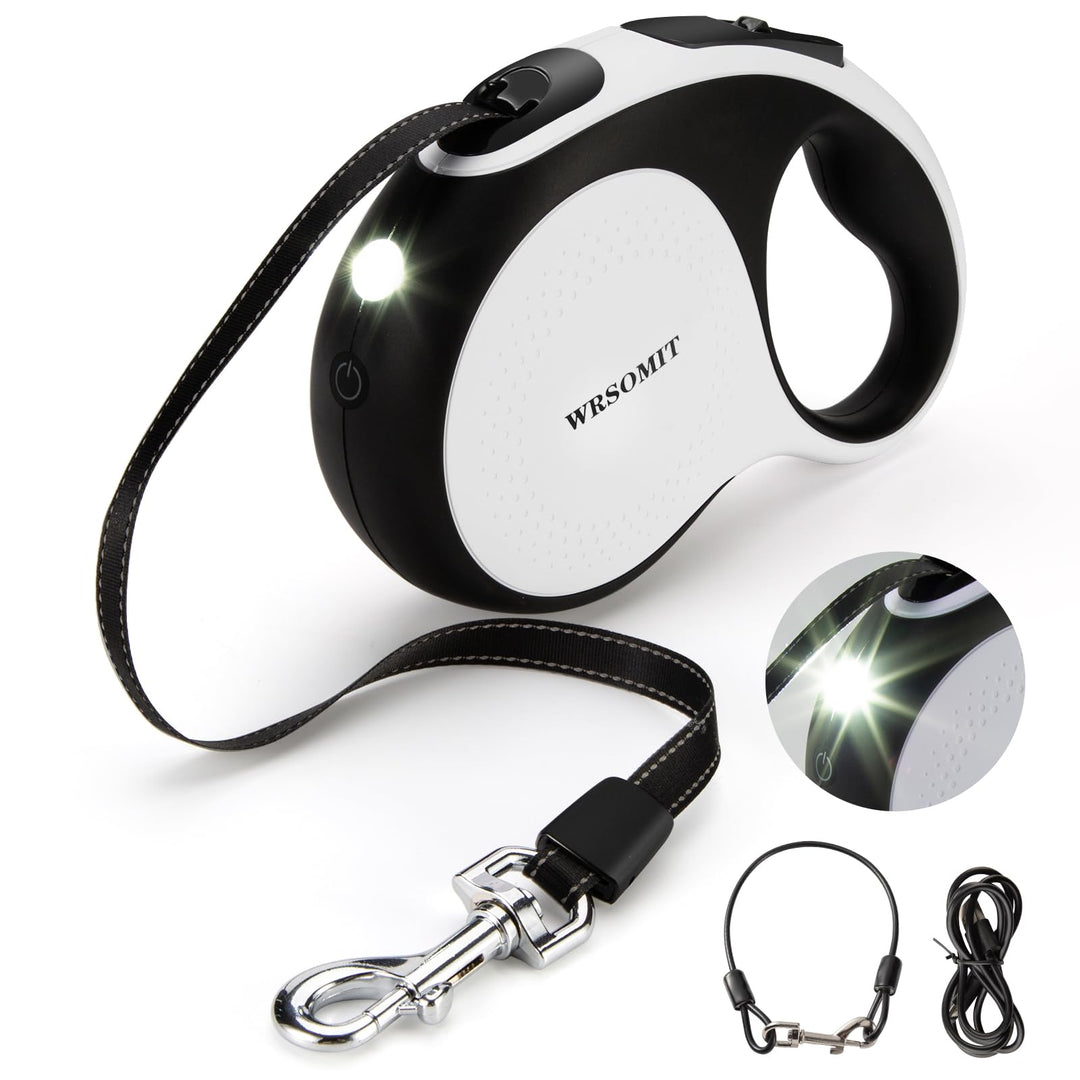 Rollleine für Hunde mit bissfestem Kabel und LED-Lichtfunktion, robuste Hundeleine für mittelgrosse
