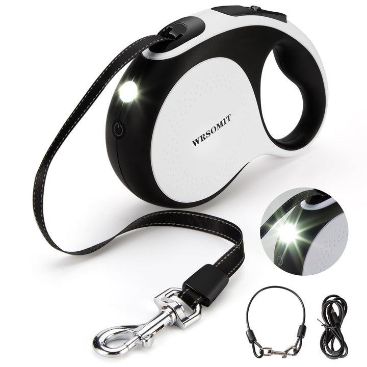 Rollleine für Hunde mit bissfestem Kabel und LED-Lichtfunktion, robuste Hundeleine für mittelgrosse