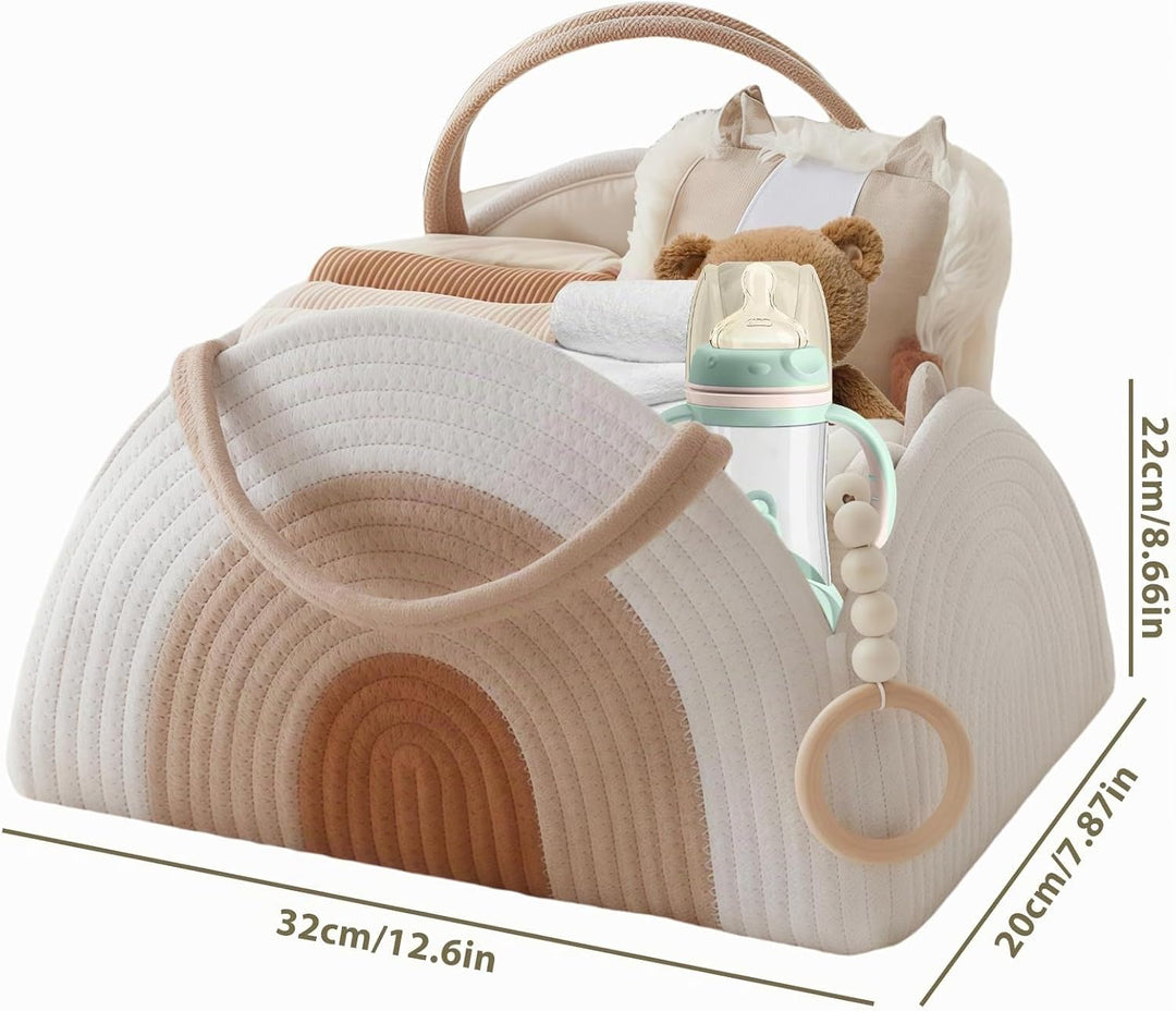 WIYETY Baby Wickeltisch Organizer Korb: Baumwollgewebt Wickel Organizer mit Griffen, Handlicher Wick