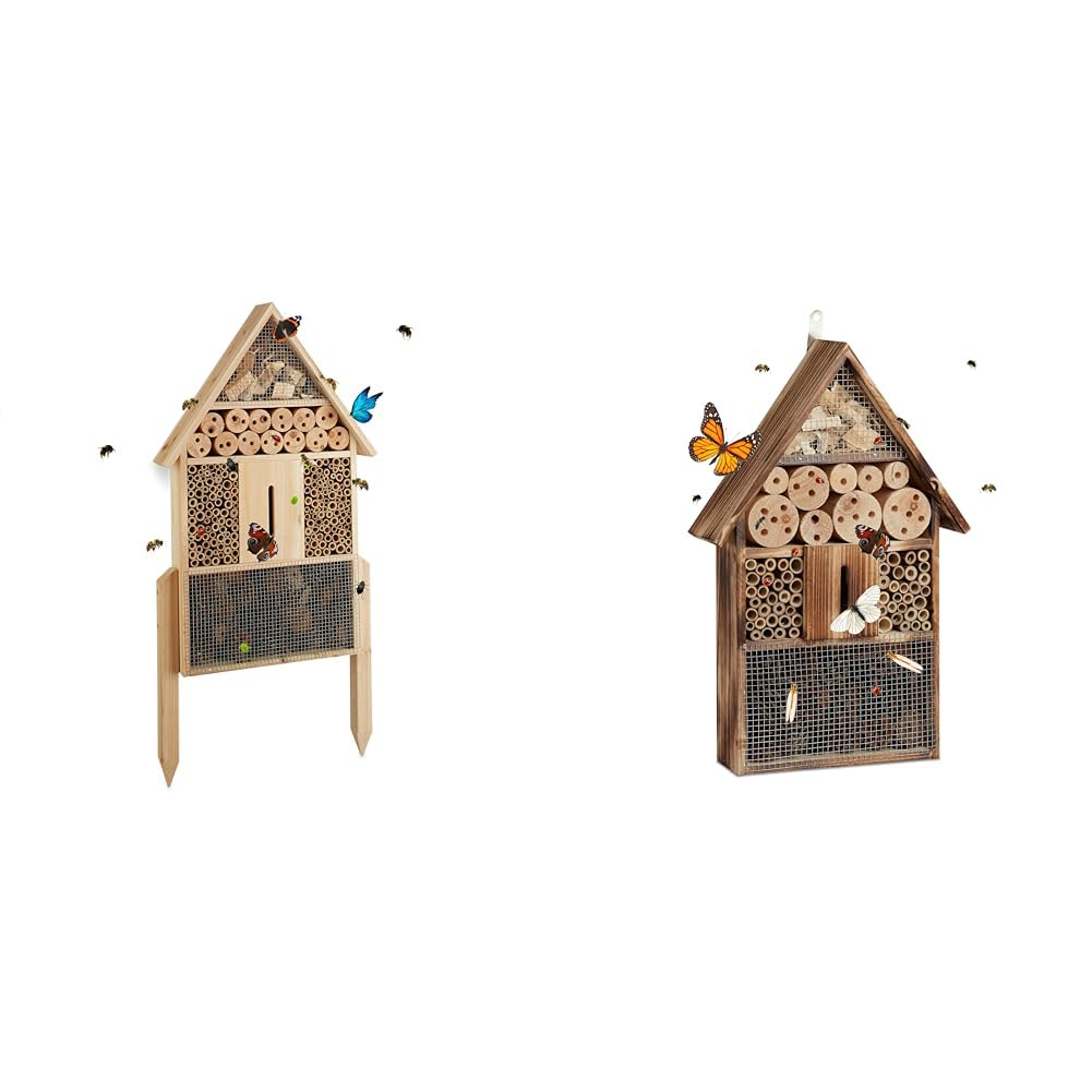 Relaxdays Insektenhotel L stehend, Nisthilfe für Bienen &amp; Insektenhotel 50 cm gross, Zum Aufhängen,