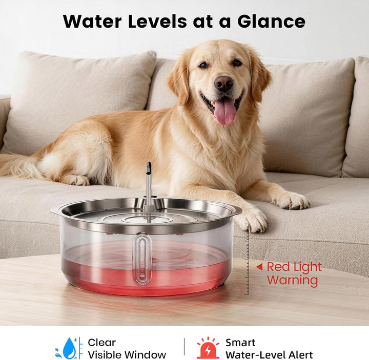 Invengo 8L leiser Hundetrinkbrunnen aus Edelstahl, 12 Filter | 50% dickerer 6-mm-Stahl, Doppelfilter