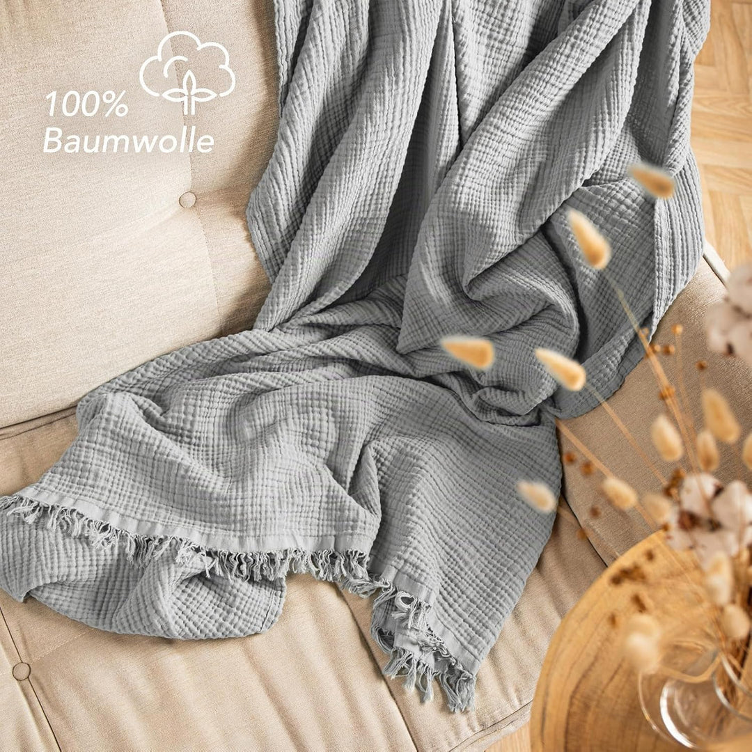 Pure Label 2er Set Musselin Decke 150x200 Grau aus Baumwolle Grau 2er Set 150x200 cm, Grau 2er Set 1