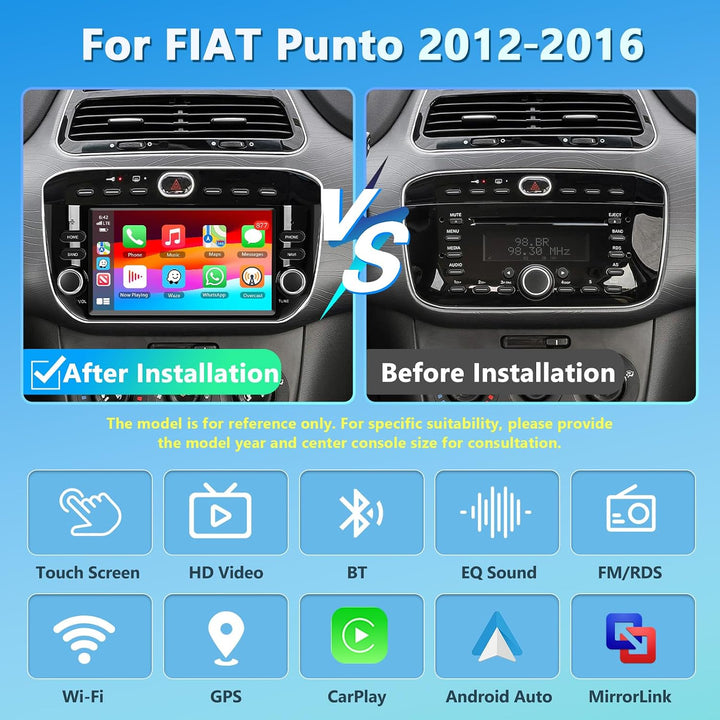 4GB+64GB Autoradio für FIAT Punto 2012 2013 2014 2015 2016 mit Wireless Carplay/Android Auto, 7 Zoll