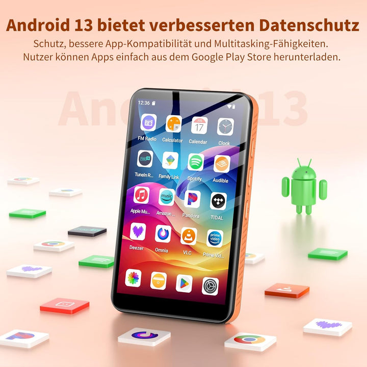 32GB MP3 Player with Bluetooth, WLAN und 4 Inch Touchscreen, Black, Black