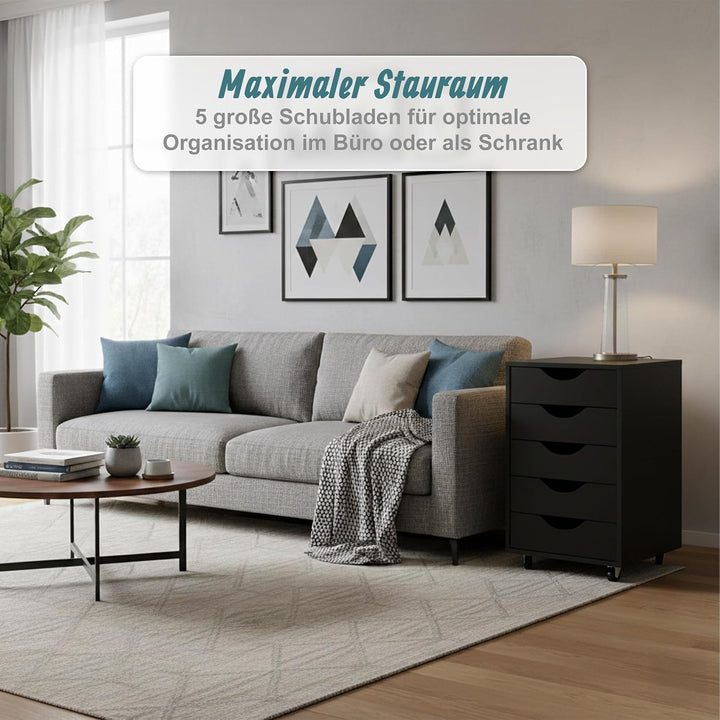 Relaxdays Rollcontainer, 5 Schubladen, HBT: 66,5x40x40 cm, Aktenschrank auf Rollen, Bürocontainer Sc