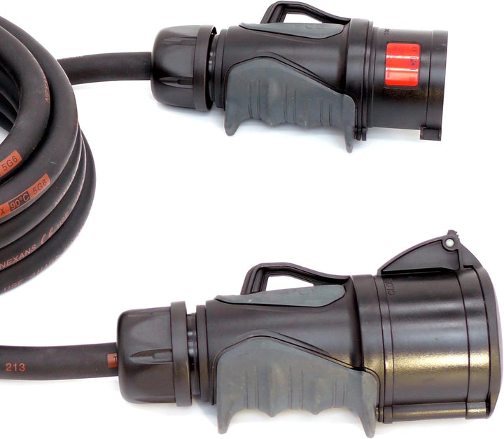 CEE Starkstromkabel (1,5m-50m) 32A Verlängerungskabel Titanex H07RN-F 5x6mm² mit schwarzem PCE Grip