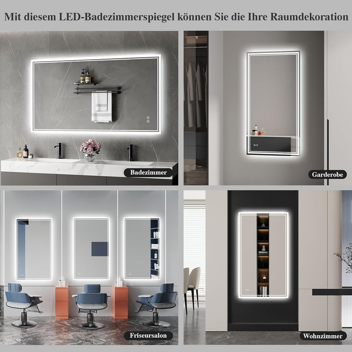 Badspiegel-mit-Beleuchtung 70x100cm: LED Badezimmer-Spiegel Badezimmerspiegel mit Beschlagfrei, Touc
