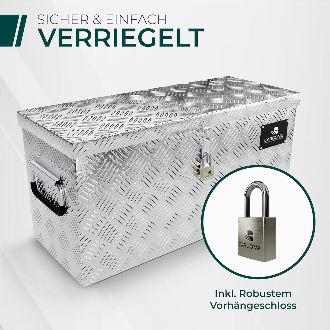 CARGO VA - Wasserfeste Deichselbox - Mit Befestigung &amp; Vorhängeschloss - Abschliessbare Anhängerbox