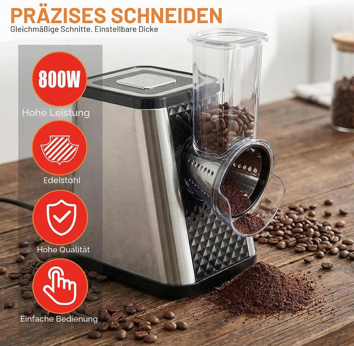 Gemüseschneider Elektrisch 5-in-1, 500W Elektrischer Gemüsehobel mit 5 Edelstahl-Klingen für Käse, G