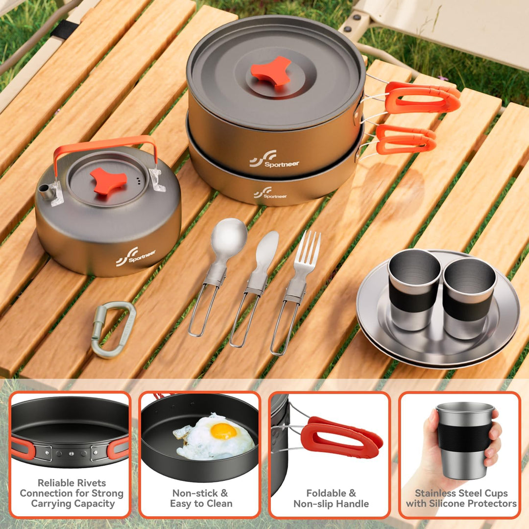 Camping Kochgeschirr Camping Geschirr Set 2 Personen Camping Topf Pfanne Set Und Wasserkocher Mit Ta