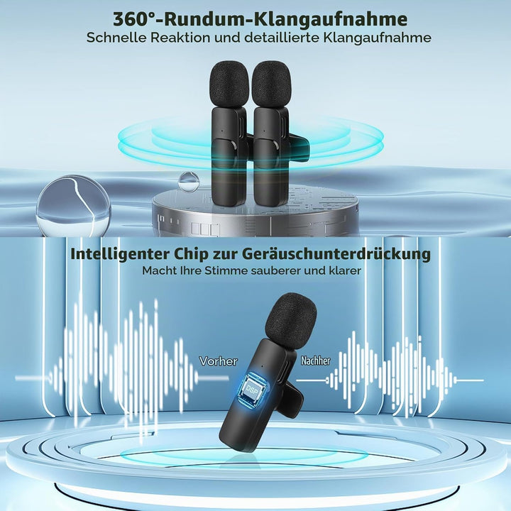 MXTIMWAN 2pcs Mini Mikrofon, Mikrofon Handy, Lavalier Mikrofon Wireless mit Rauschunterdrückung,Anst