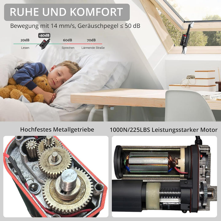 Justech Linearmotor 1000N 50mm inearantrieb Verstellantrieb 12V Schwarz, 1000N 50mm