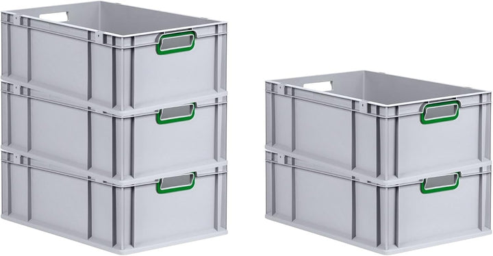 SparSet 5x Eurobox NextGen Color | HxBxT 22x40x60cm | 44 Liter | Griffe grün offen | Verstärkter Bod