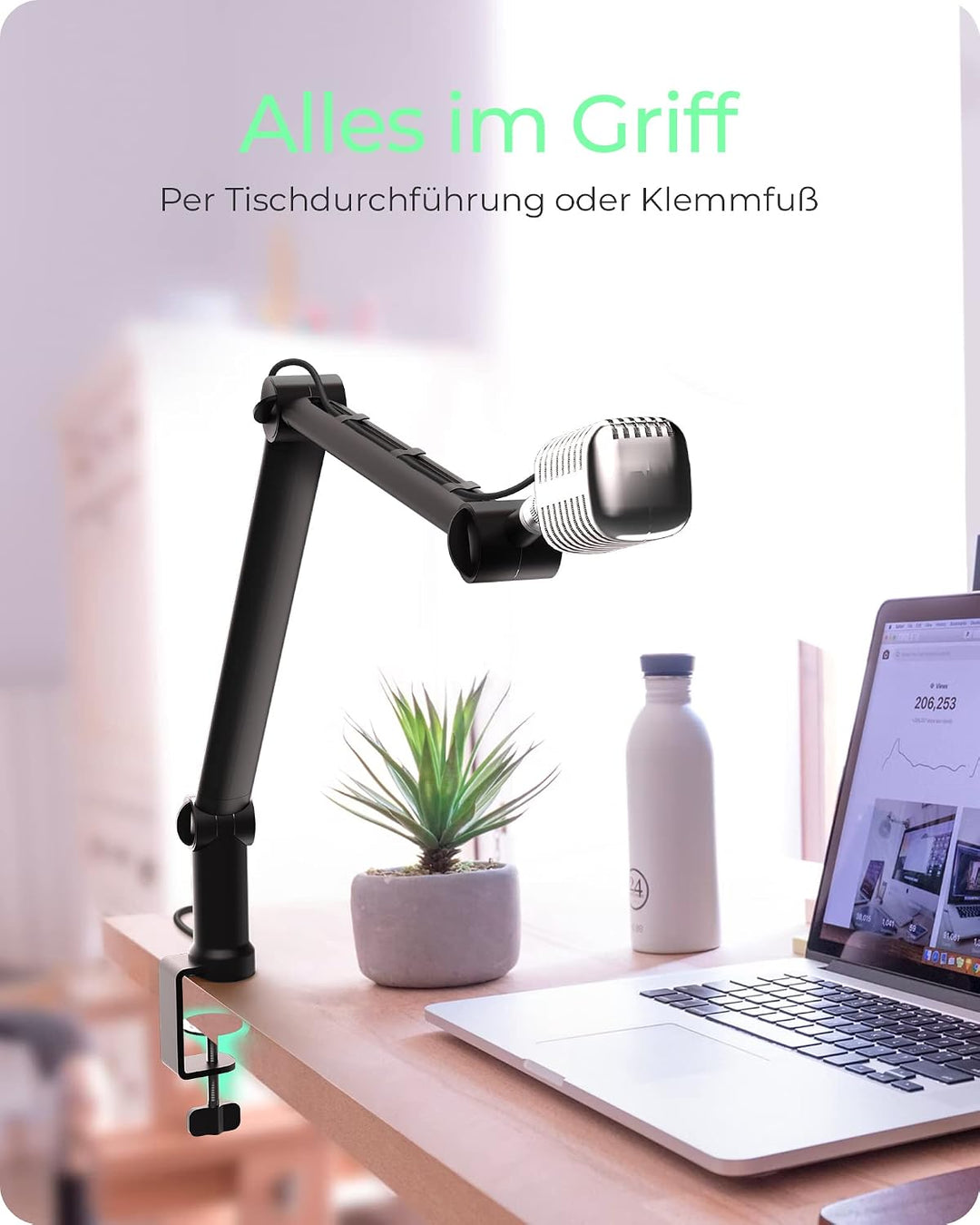 ICY BOX Professioneller Mikrofon-Arm mit Tischhalterung, 360 degree drehbar, 3/8 &