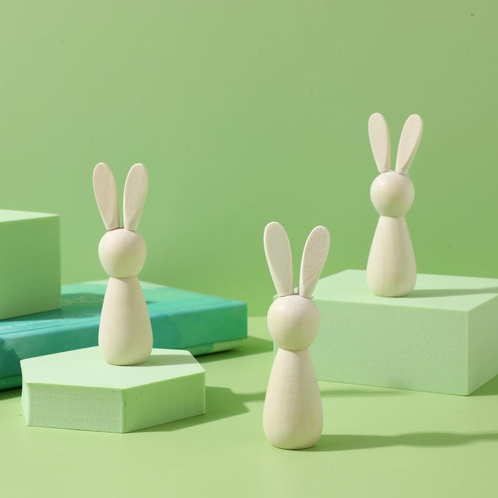 Angoily 10stücke Spielzeug Holzhaus Für Kaninchen Mit Steckhasen Aus Holz Unvollendete Steckpuppen Z