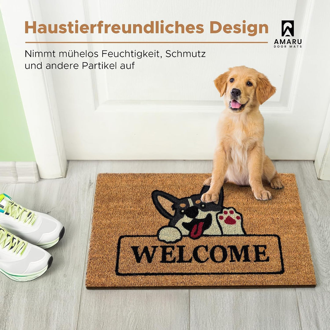 Fussmatte Kokos Aussen und Innen, Hund Gruss, 70x40 cm, Hund Gruss