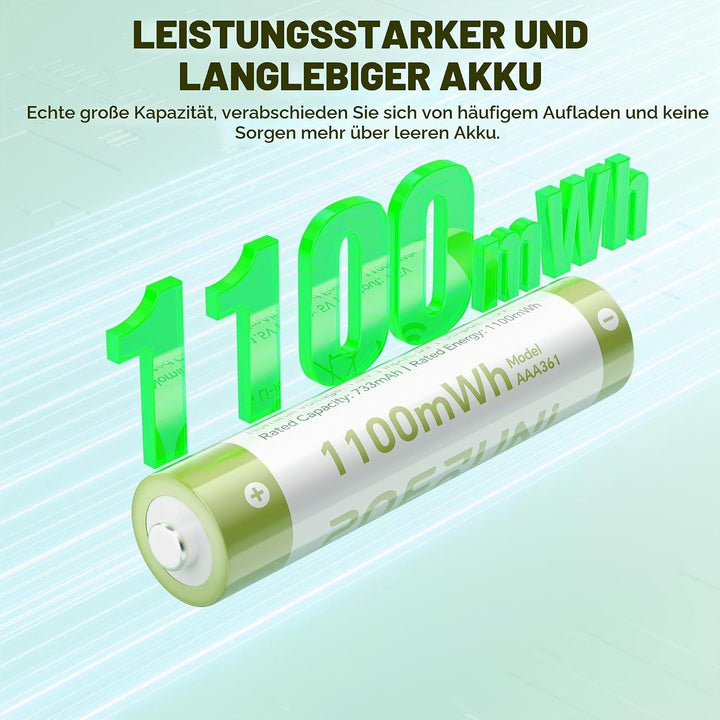 POERUNI.1.5V AAA Akkus Wiederaufladbar mit Ladegerät Wiederaufladbare AAA und AA Akkus,Lithium Batte