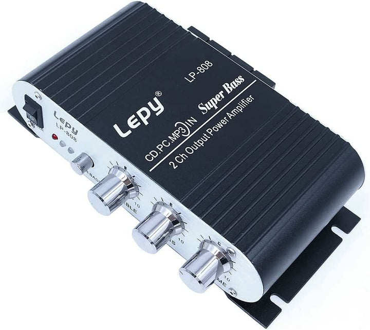 LP-808 Tragbarer 12-V-MiNi-HiFi-Verstärker mit 3-A-Netzteil für Autotelefon zu Hause - Schwarz