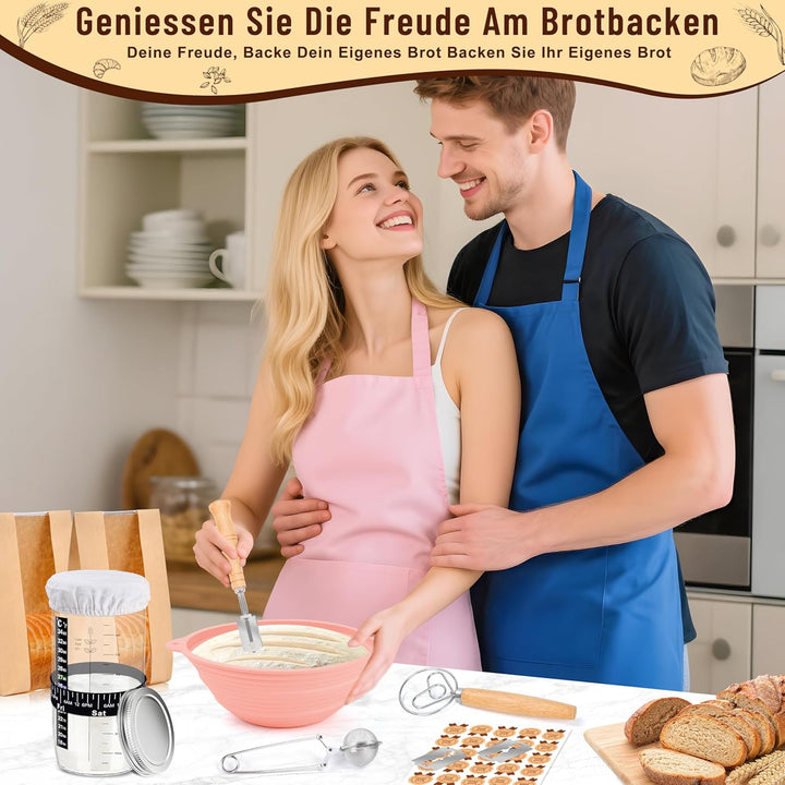 Charmofun Gärkörbchen Sauerteig Starter Set, Gärkorb Brot mit 2 Silikon Gärkorb Oval und Rund, Kompl