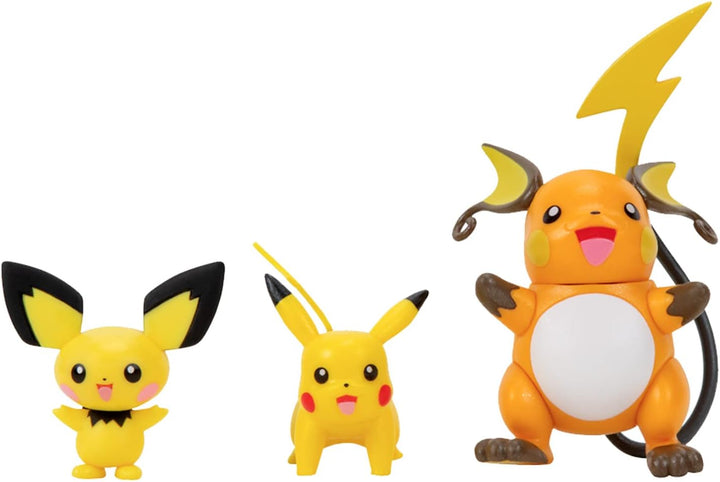 BANDAI - Pokémon – Evolutionspaket Pichu, Pikachu &amp; Raichu – Figur Pichu 5 cm + Pikachu 8 cm + Figur