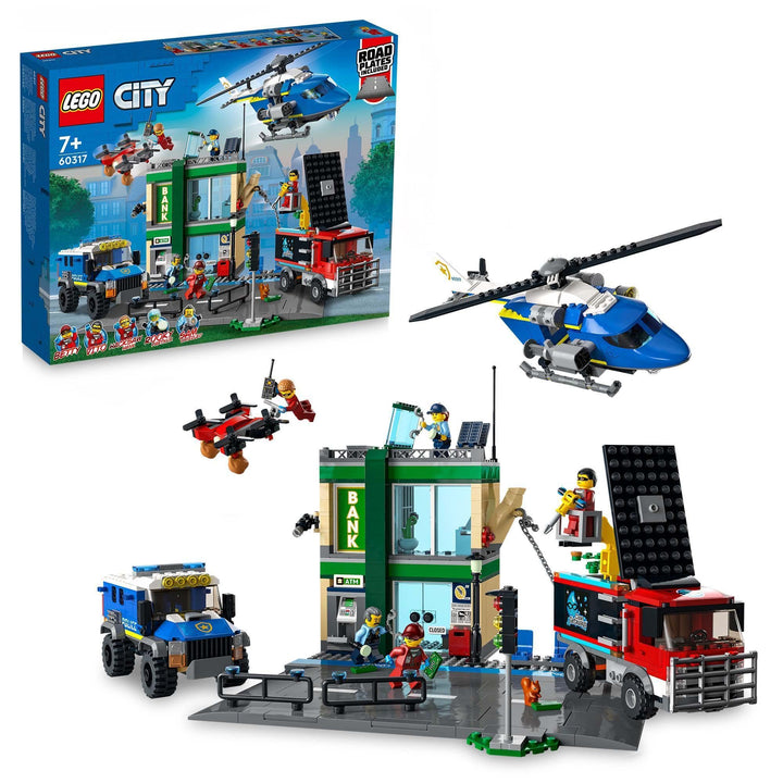 LEGO 60317 City Banküberfall mit Verfolgungsjagd mit Hubschrauber, Drohne und 2 LKWs, Polizei-Set, W
