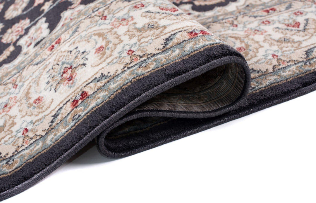 Traditioneller Klassischer Teppich für Ihre Wohnzimmer - Anthrazit Schwarz Creme - Perser Orientalis