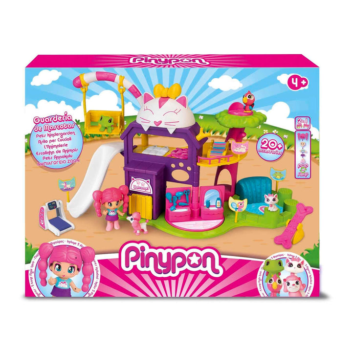 Pinypon - Haustierschule, Puppen Spielzeug Set Figur, 4 Tier Figuren [ Hund Katze Schildkröte und Vo