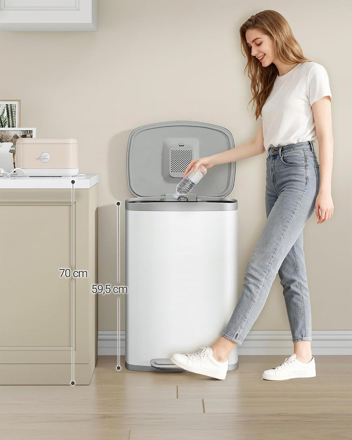 Hzuaneri Mülleimer Küche, 50 Liter Abfalleimer mit Tretpedal, Tretmülleimer mit Softclose-Deckel und