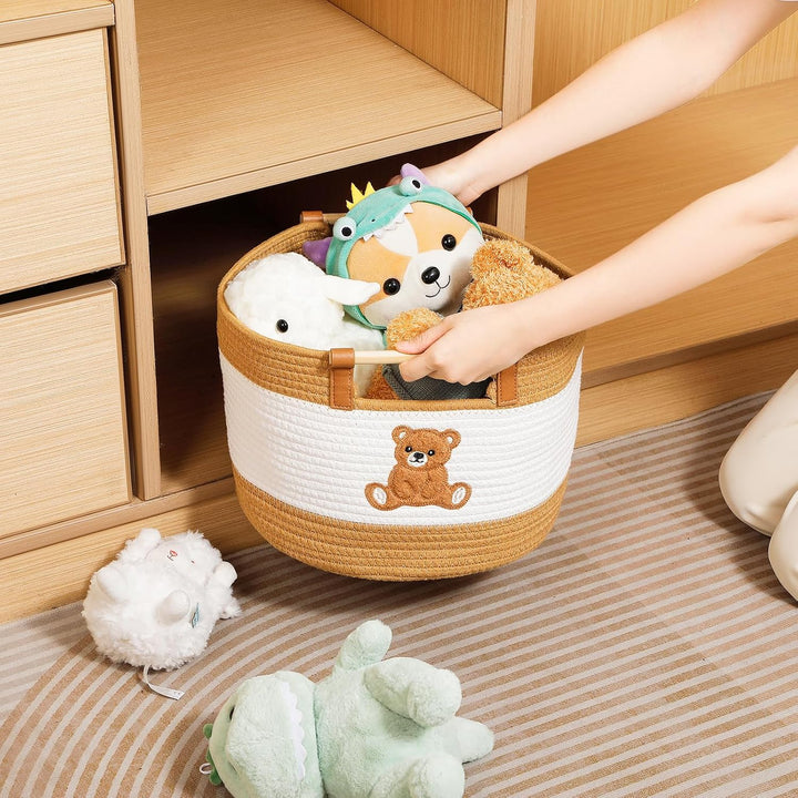 Aufbewahrungskorb Kinder Baby Wäschekorb Geflochten Kinderzimmer Deko, 21L Wäschesammler Baumwollsei