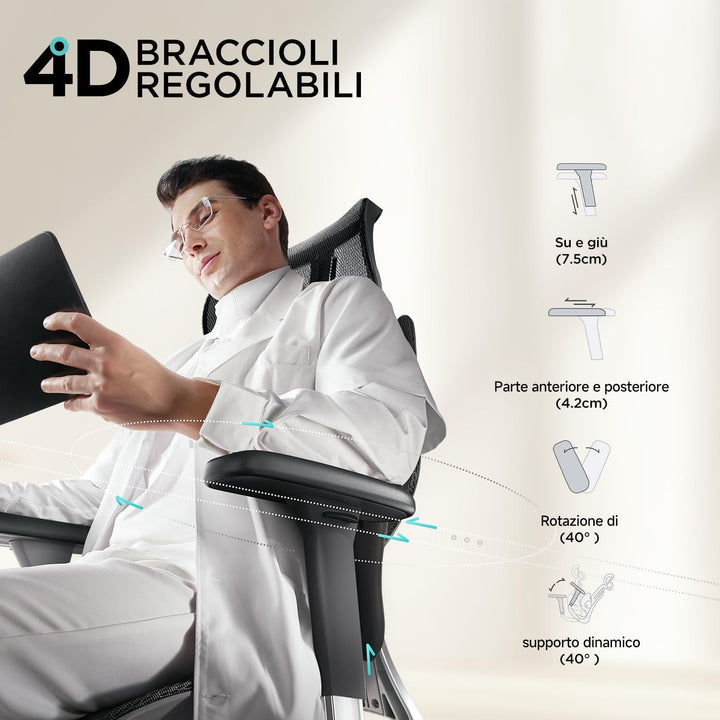 Hbada E3 Pro Ergonomischer Bürostuhl mit 3-Zonen dynamischer Lendenwirbelstütze, 4D verstellbare Kop