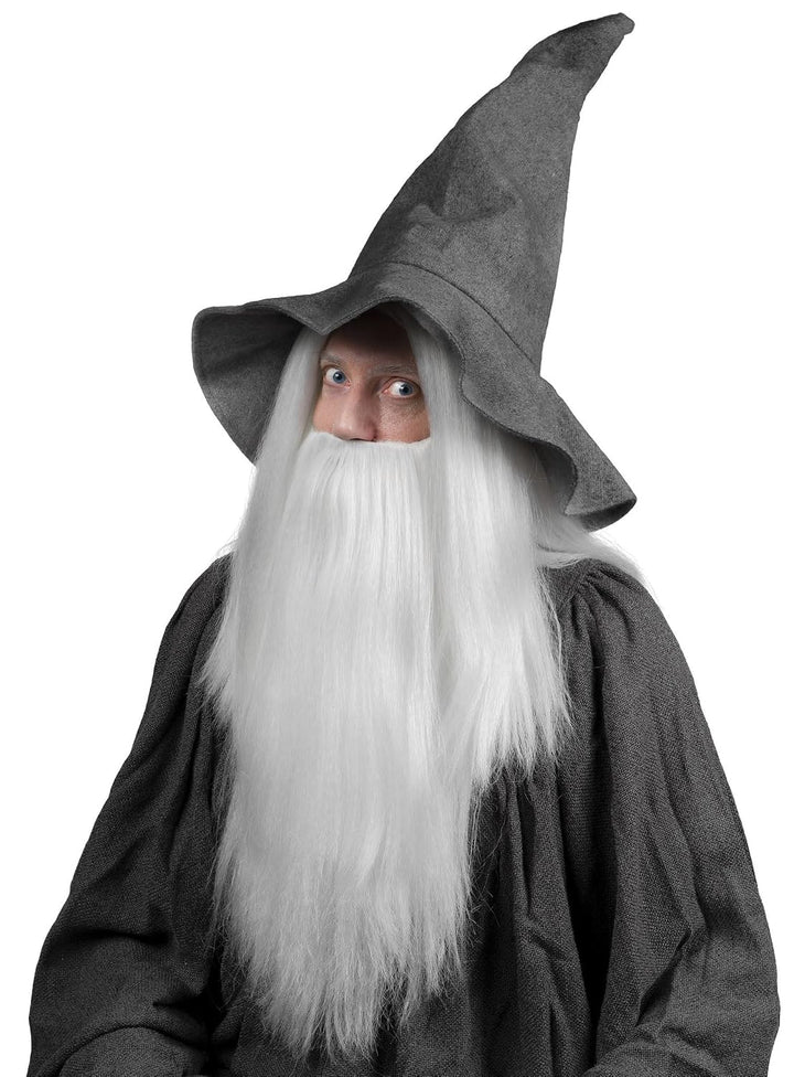 Weissgraue Langhaarperücke mit brustlangem Vollbart - Kostüm-Zubehör Karneval, Halloween &amp; Motto-Par